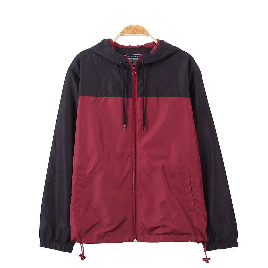 Men's Two Tone Windbreaker Hooded Jacket Outwear Size S